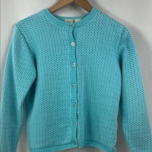Vintage L.L. Bean Women's Teal  Heart‎ Design Cottagecore Cardigan Size Small